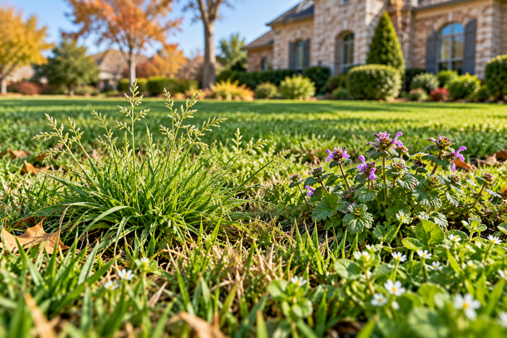 winter weeds in lawn